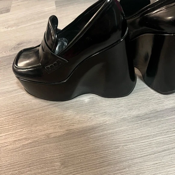 Jeffrey Campbell Square Toe Black Platform Wedge Loafers - Picture 6 of 8